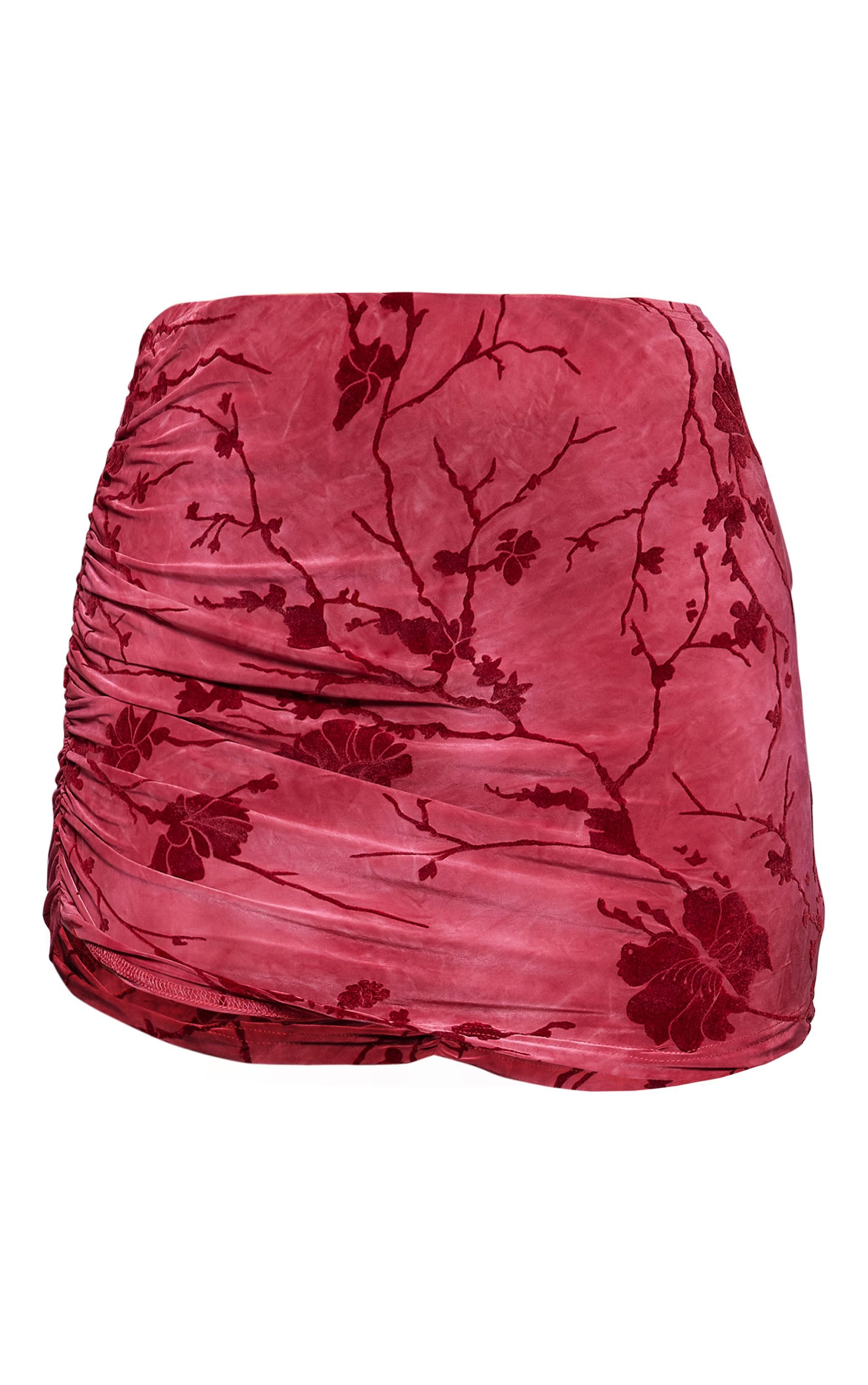 Pink Soft Touch Devore Ruched Side Mini Skirt Product Image