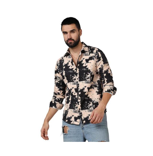 Campus Sutra Mens Beige Paint Strokes Shirt - Black Product Image