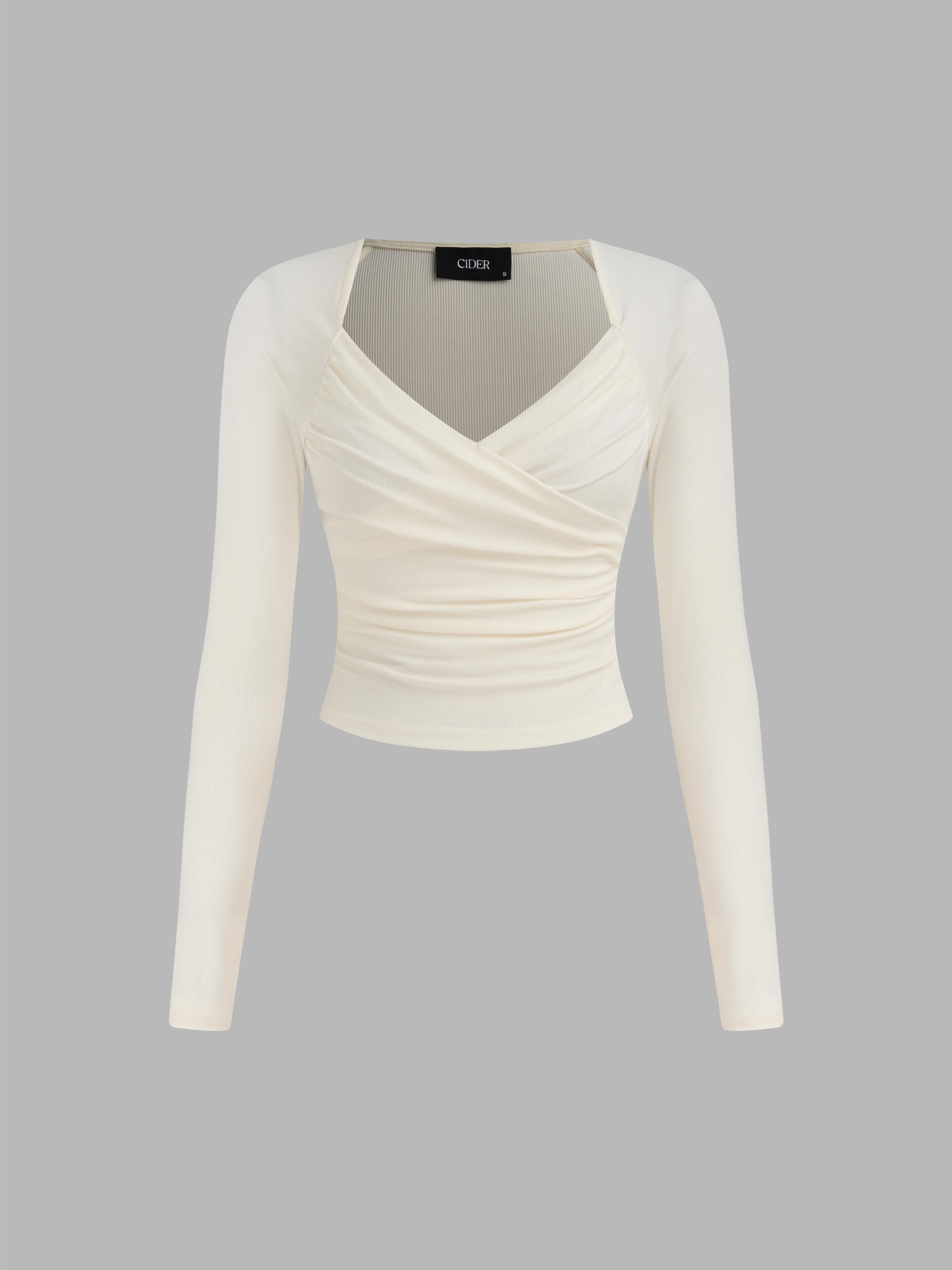 V-neck Solid Long Sleeve Top Product Image