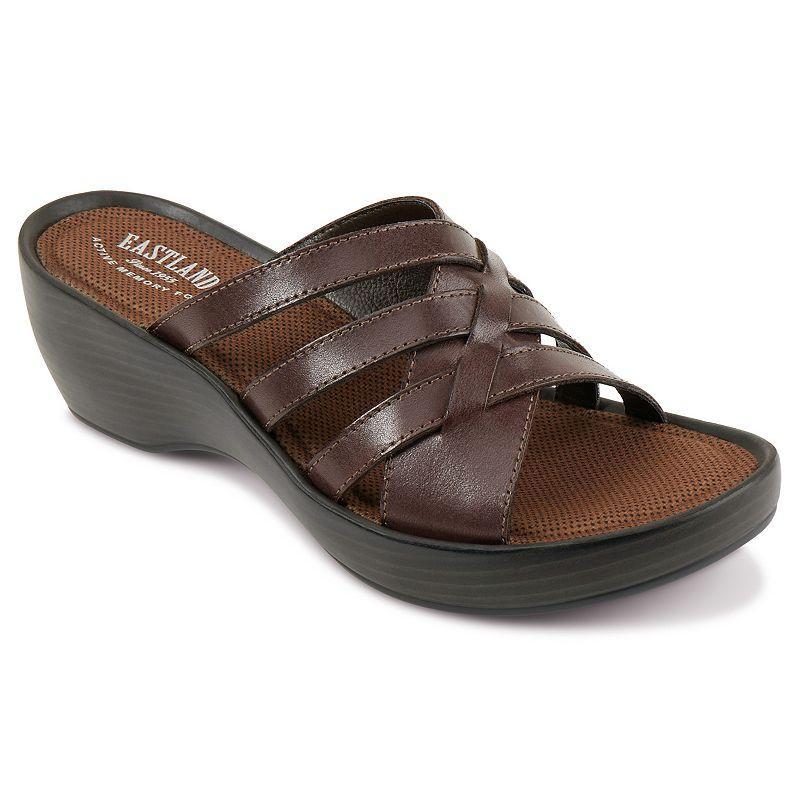 Eastland Poppy Womens Leather Slide Wedge Sandals Dark Brown Product Image