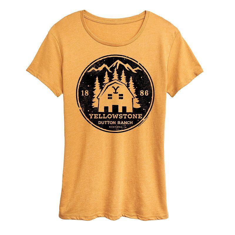 Womens Yellowstone Dutton Ranch Badge Graphic Tee Grey Yellow Product Image