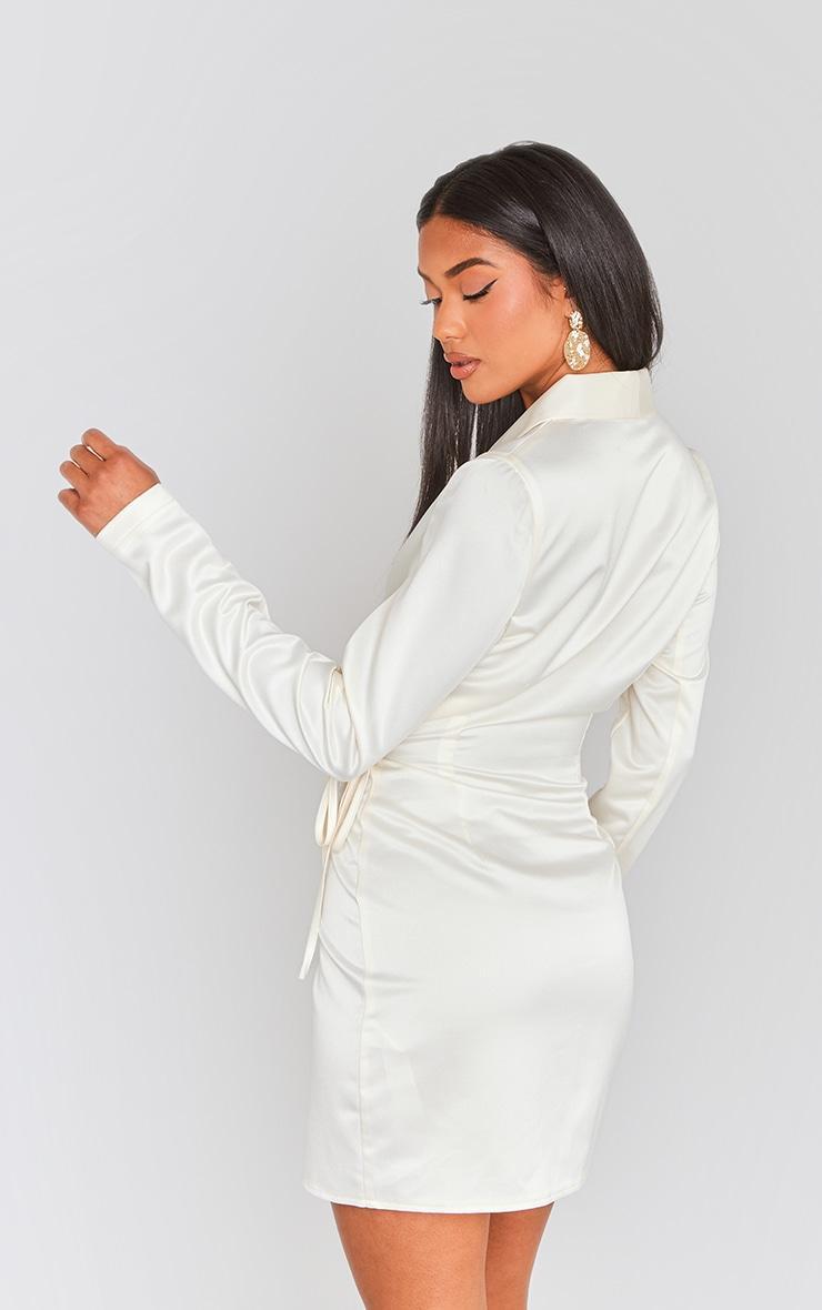 Cream Wrap Detail Satin Blazer Style Dress Product Image