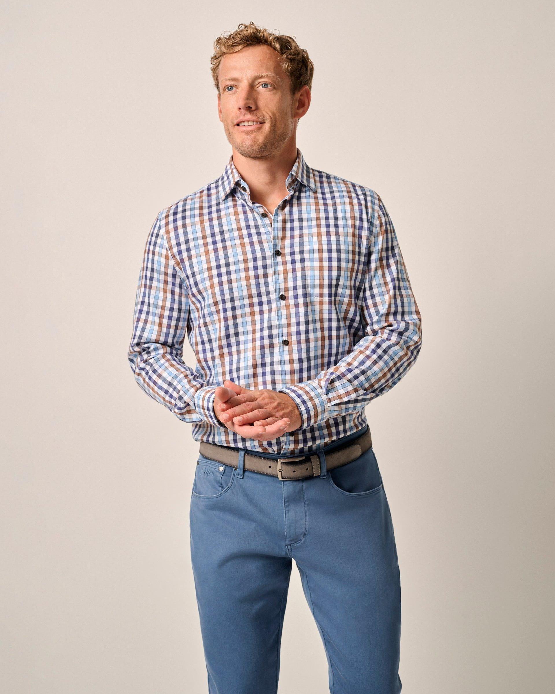 Tucked Cotton Blend Button Up Shirt - Dartmouth Male Product Image