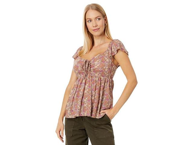 Lucky Brand Printed Peplum Tank (Fawn ) Women's Clothing Product Image