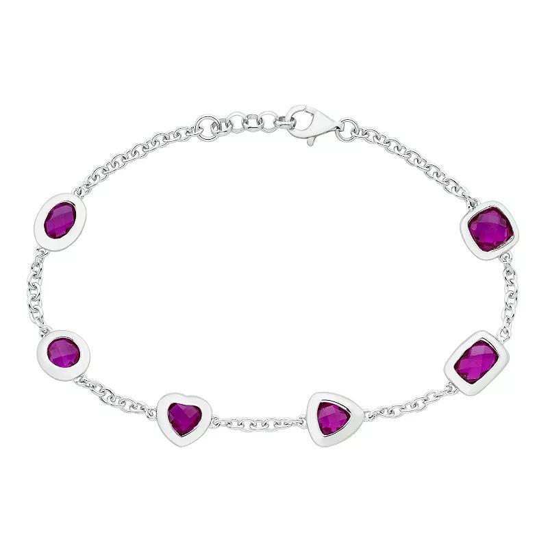 Sterling Silver & Amethyst Bracelet, Womens Product Image