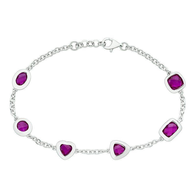 Sterling Silver & Amethyst Bracelet, Womens Purple Product Image