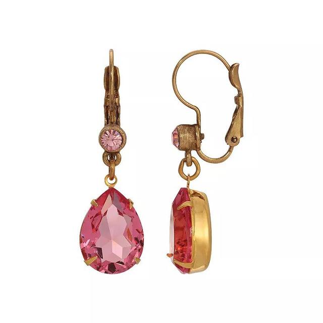 1928 Gold Tone Glass Crystal Teardrop Earrings, Womens, Pink Product Image