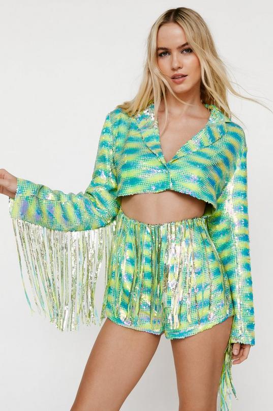 Premium Printed Fringe Sequin Romper Product Image