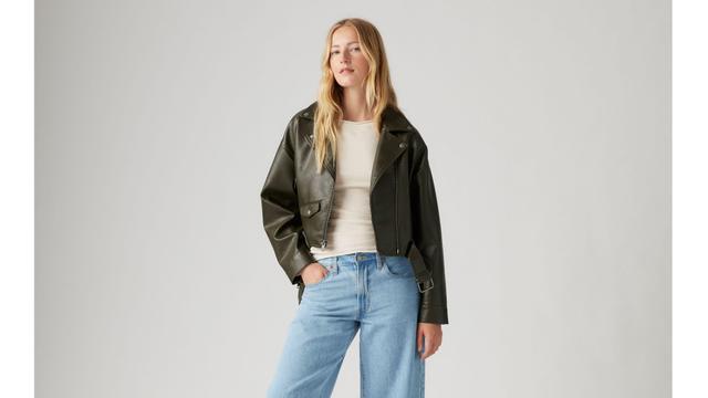 Belted Crop Moto Jacket Product Image