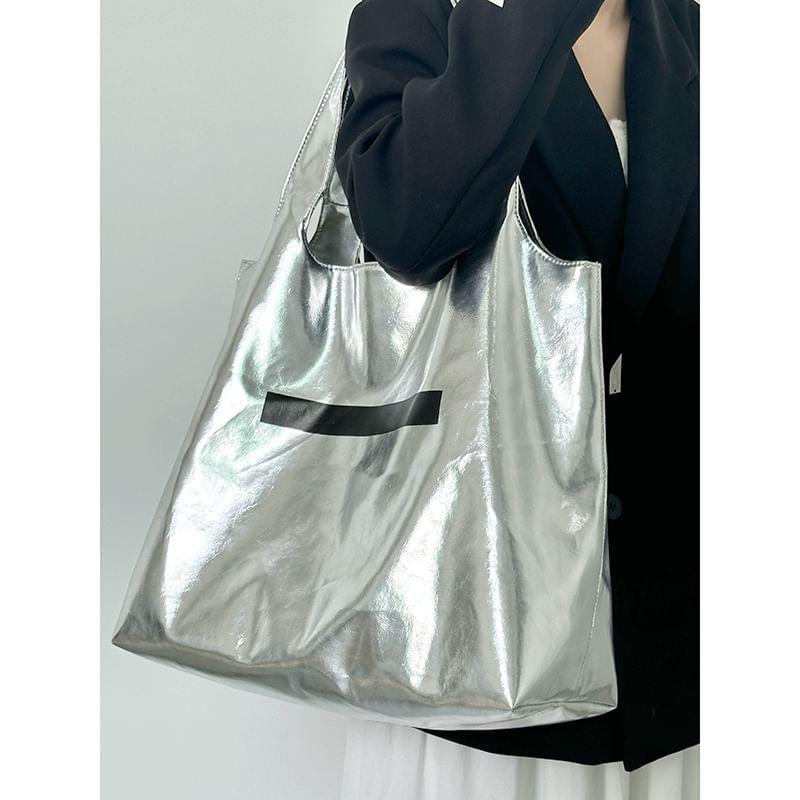 Two Tone Faux Leather Tote Bag Product Image