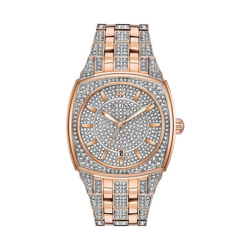 Men's Bulova Phantom Crystal Accent Rose-Tone Watch with Square Silver-Tone Dial (Model: 98B324) Product Image