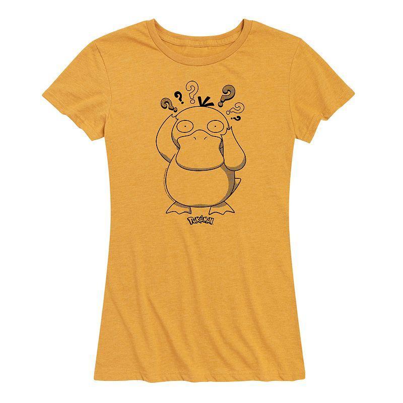 Womens Pokemon Psyduck Pattern Graphic Tee Grey Yellow Product Image