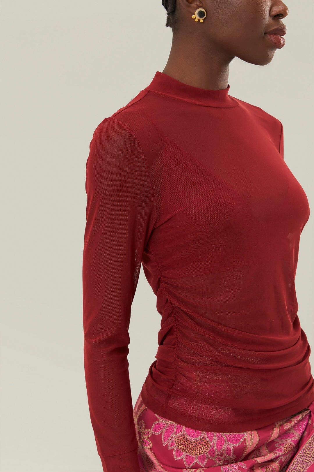 Burgundy Jersey Blouse, BURGUNDY / S Product Image