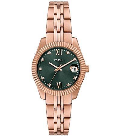 Fossil Womens Scarlette Three-Hand Date Crystal Rose Gold-Tone Stainless Steel Bracelet Watch Product Image