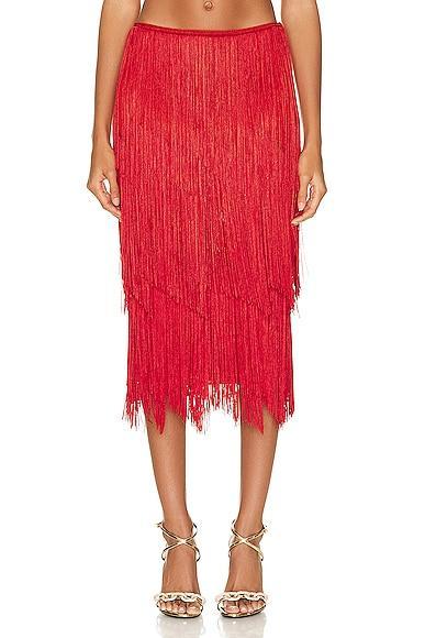 TOM FORD Fringe Pencil Skirt Red. (also in ). Product Image