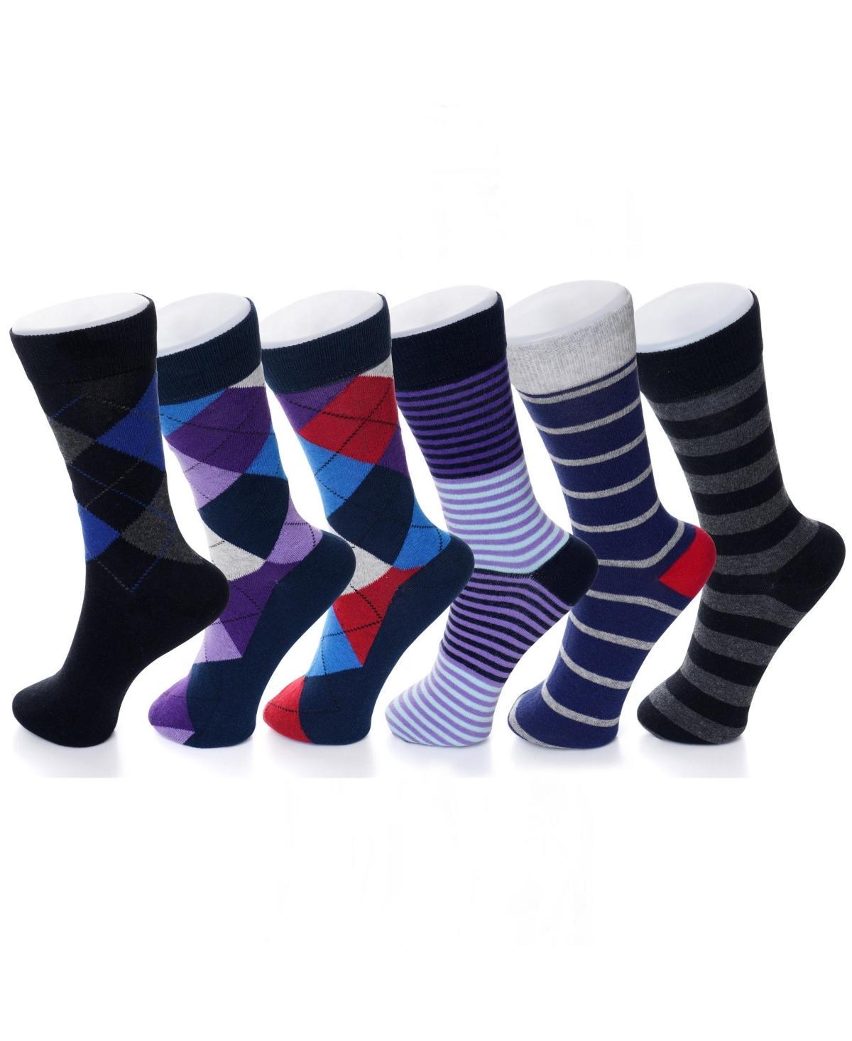 Alpine Swiss 6 Pack Mens Cotton Dress Socks Mid Calf Argyle Pattern Solids Set Product Image