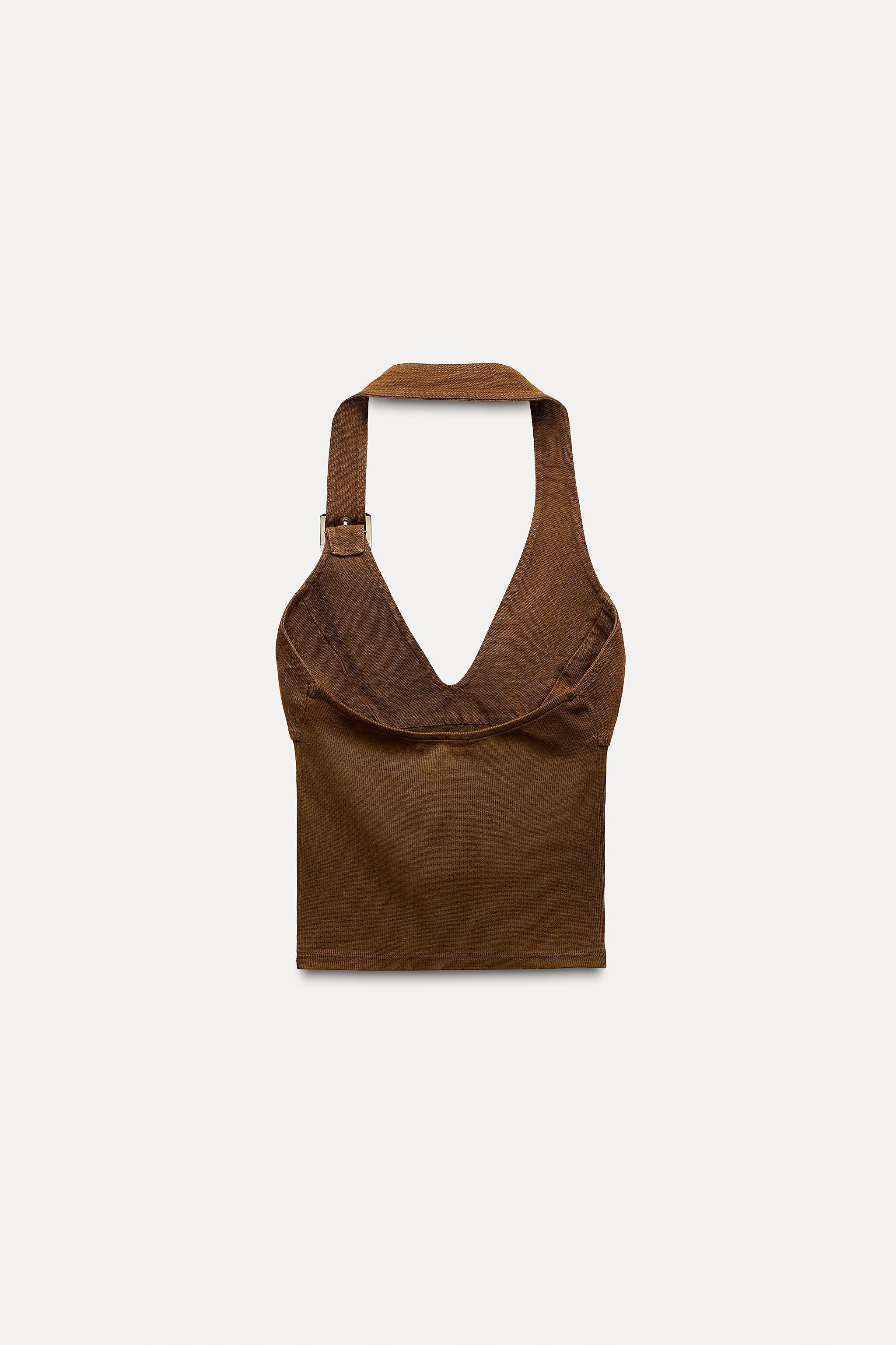 COATED EFFECT BUCKLE HALTER TOP Product Image