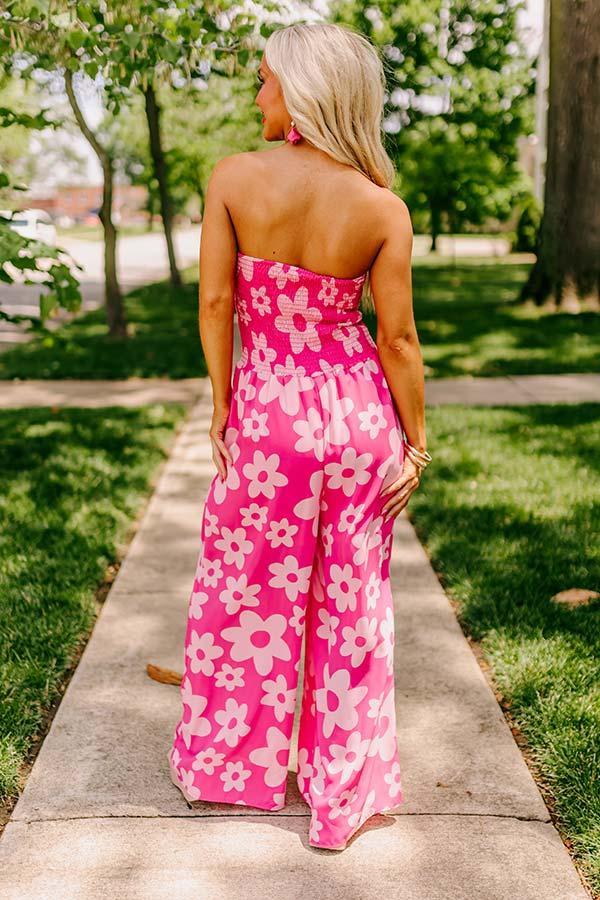 Loft Party Smocked Floral Jumpsuit in Hot Pink Product Image