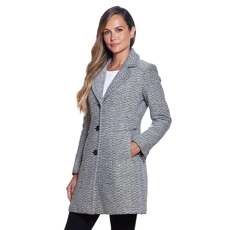 Gallery Single Breasted Water Resistant Basket Weave Textured Wool Blend Peacoat Product Image