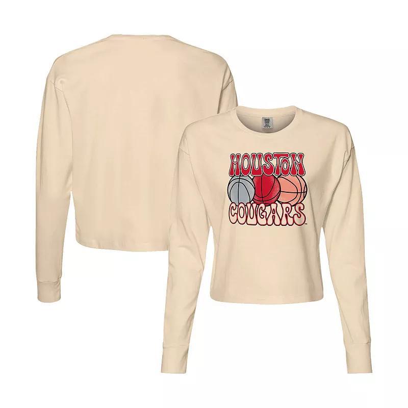 Womens Natural Houston Cougars Comfort Colors Basketball Cropped Long Sleeve T-Shirt Product Image