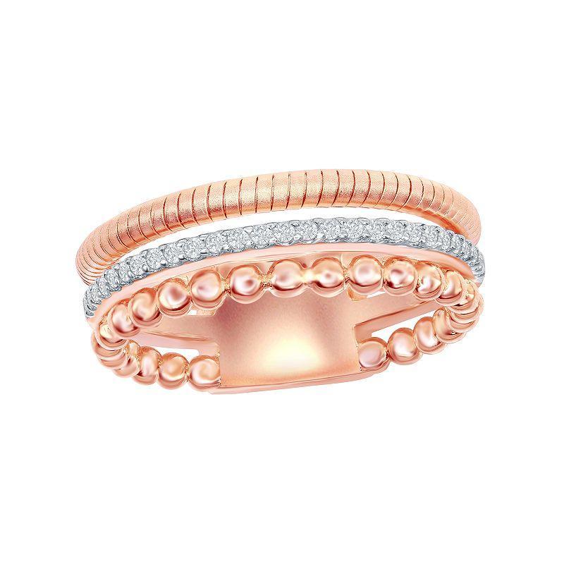 14k Rose Gold Over Silver Cubic Zirconia Triple Band Ring, Womens Pink Product Image