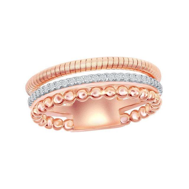 14k Rose Gold Over Silver Cubic Zirconia Triple Band Ring, Womens Pink Product Image