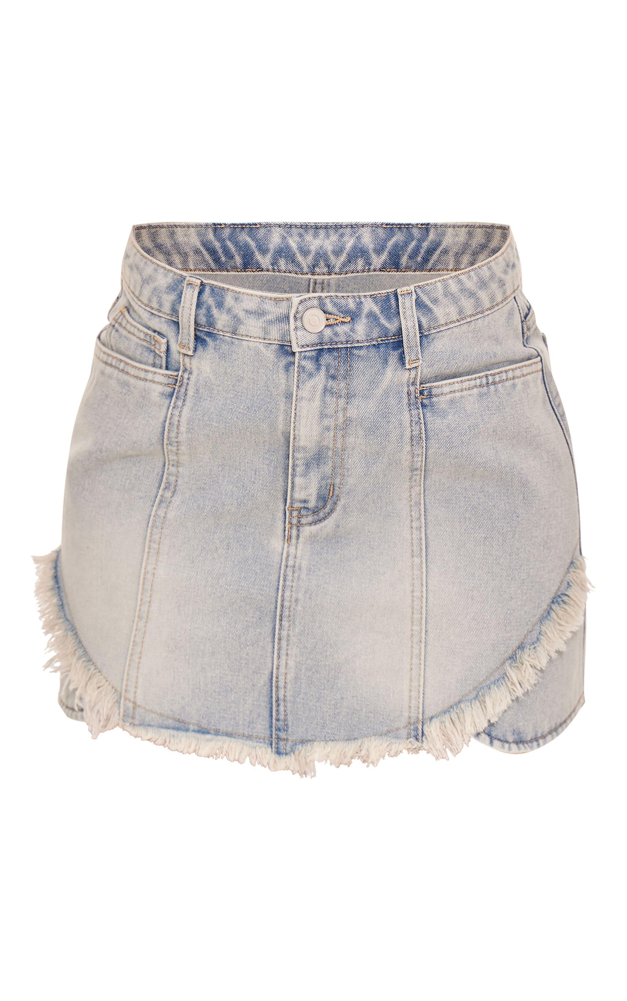 Light Blue Raw Edge Seam Detail Mini Skort Product Image