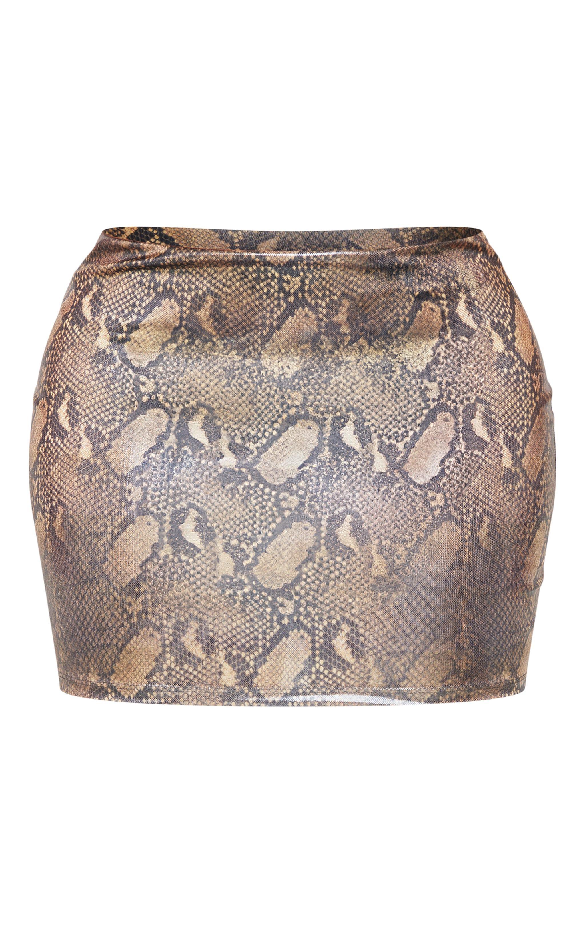 Shape Champagne Snake Wet Look Low Rise Mini Skirt Product Image