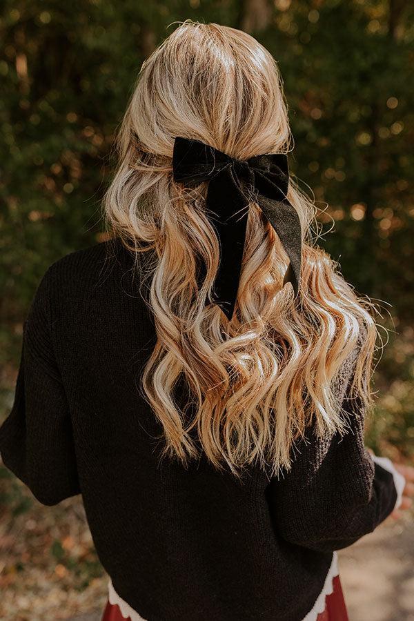 The Bailee Velvet Bow Hair Clip in Black Product Image