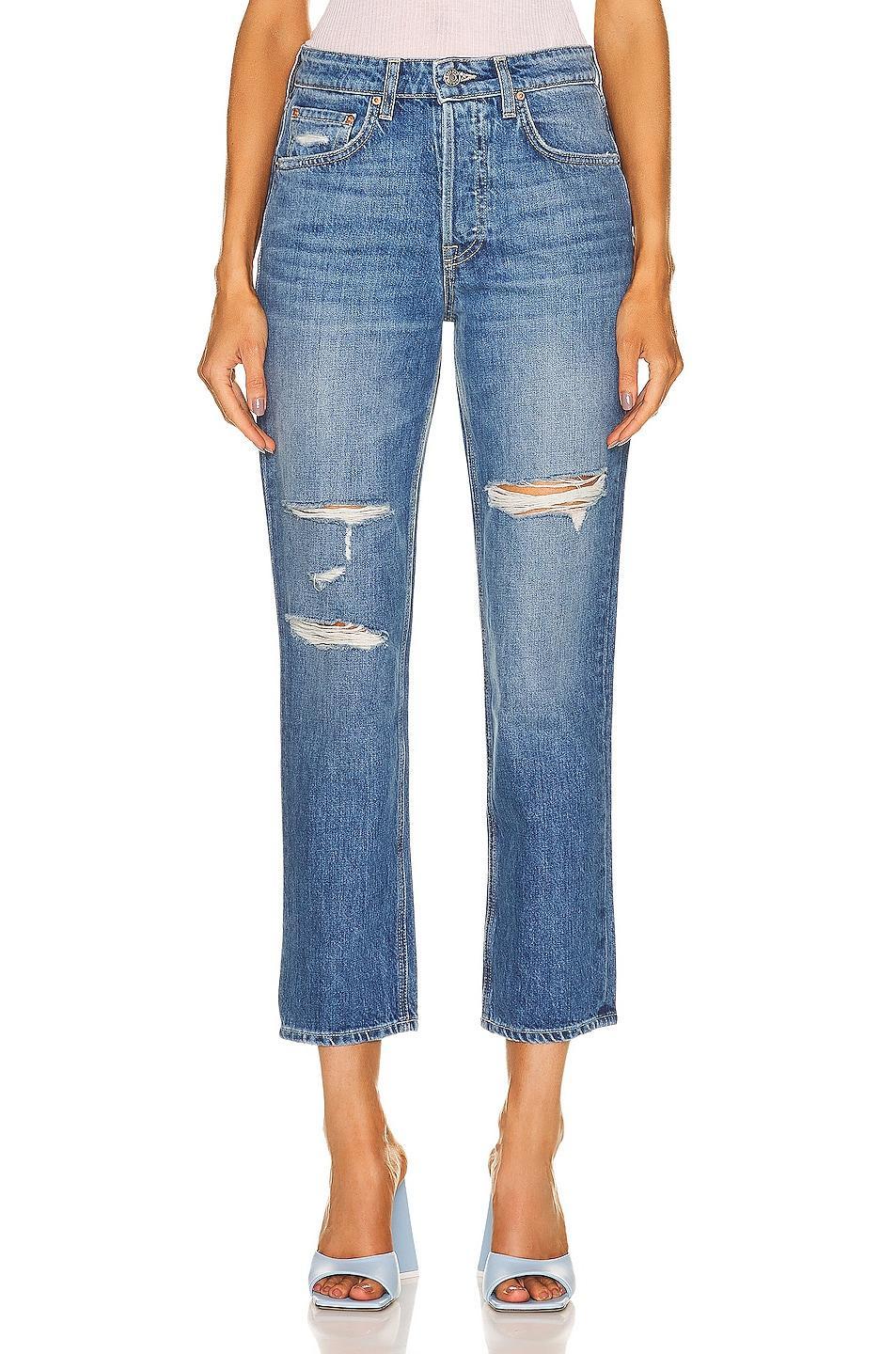 GRLFRND Karolina High Rise Straight in Sedona - Blue. Size 23 (also in 30). Product Image