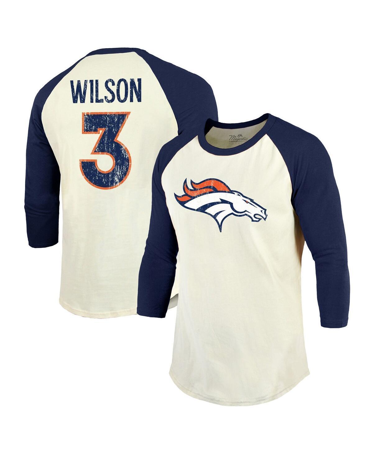 Mens Majestic Threads Russell Wilson Cream Denver Broncos Name & Number Raglan 3/4 Sleeve T-shirt - Cream Product Image