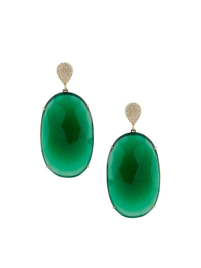 Womens 14K Yellow Gold, Green Onyx & 0.24 TCW Diamond Drop Earrings Product Image