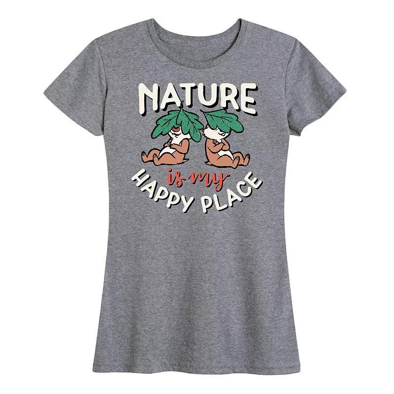 Disneys Chip n Dale Womens Nature My Happy Place Graphic Tee Grey Royal Blue Product Image