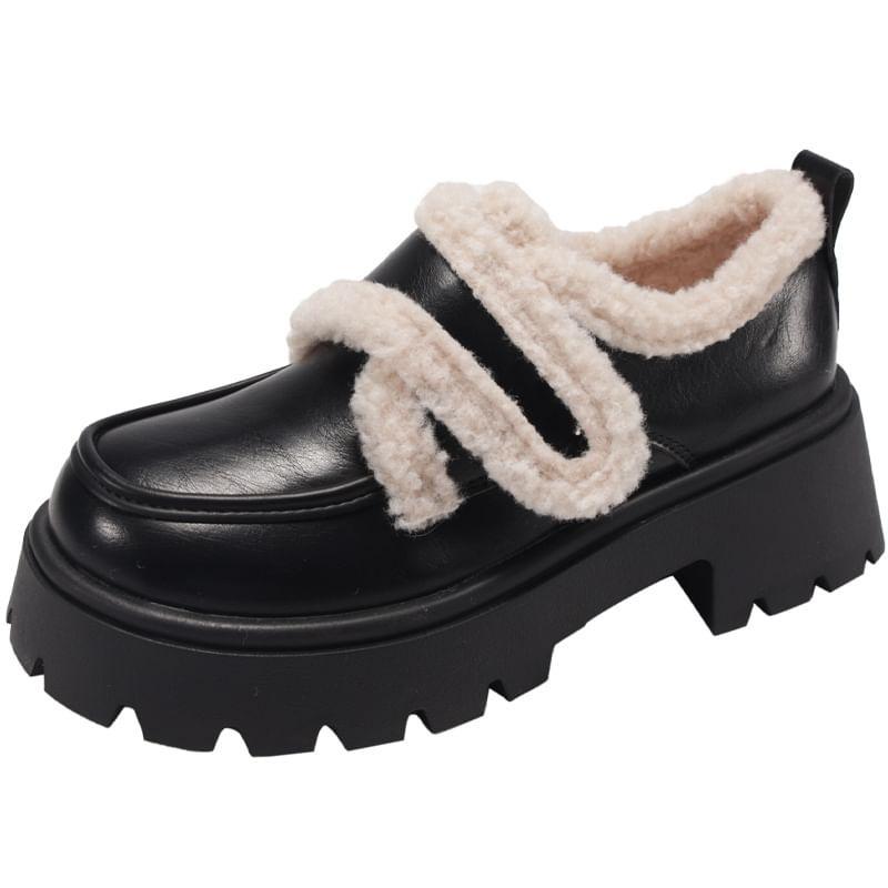 Fleece Lined Platform Chunky Heel Loafers Product Image