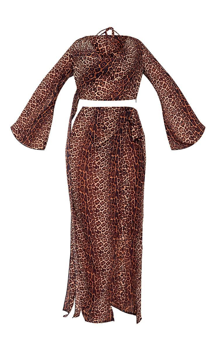 Brown Leopard Print Chiffon 3 Piece Beach Set Product Image