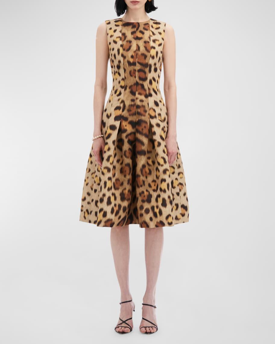 Jewel-Neck Sleeveless Pleated Jaguar Faille Dress Product Image