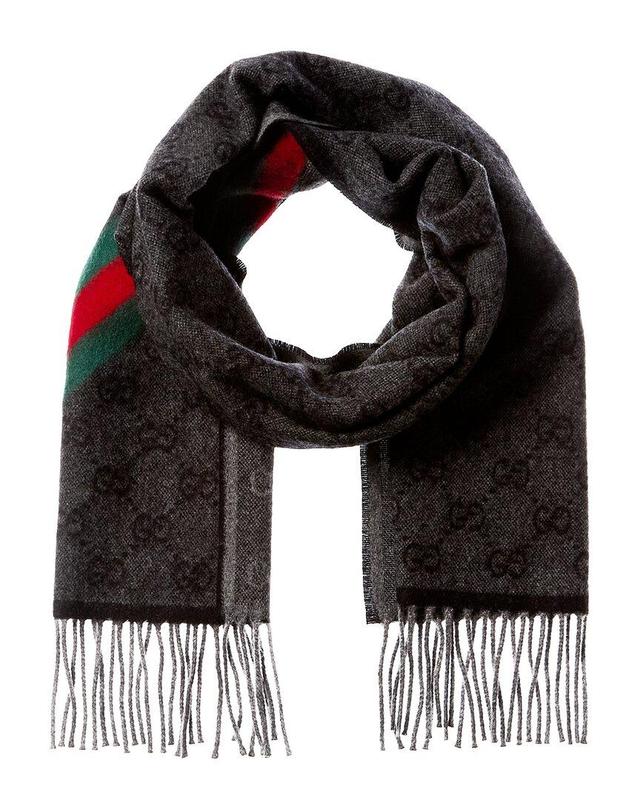 Logo Jacquard Fringed Wool Scarf In Black Product Image