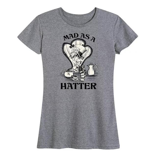 Disneys Alice in Wonderland Womens Mad As A Hatter Graphic Tee, Girls Grey Gray Product Image