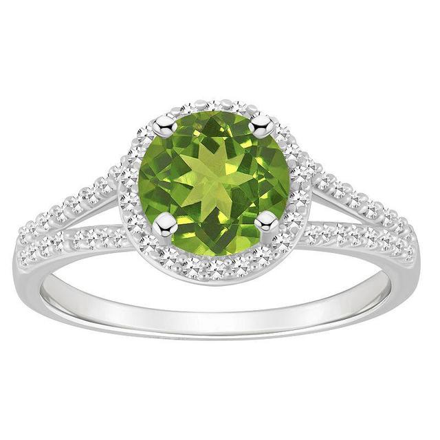 Celebration Gems Sterling Silver 7 mm Round Gemstone and 1/4 Carat T.W. Diamond Split Shank Ring, Womens Peridot Product Image