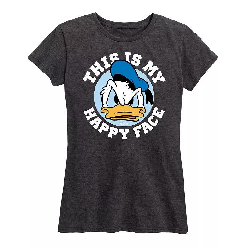 Disneys Donald Duck Womens This Is My Happy Face Graphic Tee Heather Grey Product Image