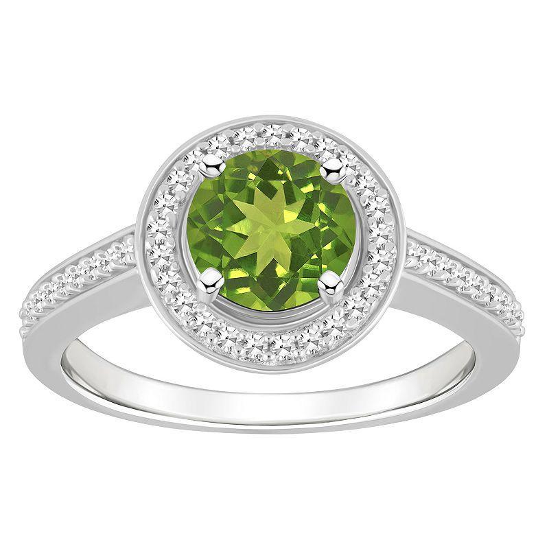 Celebration Gems Sterling Silver 7 mm Round Gemstone & 1/5 Carat T.W. Diamond Halo Ring, Womens Green Product Image