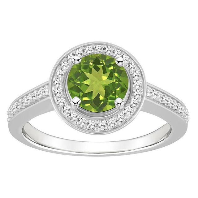 Celebration Gems Sterling Silver 7 mm Round Gemstone & 1/5 Carat T.W. Diamond Halo Ring, Womens Peridot Product Image