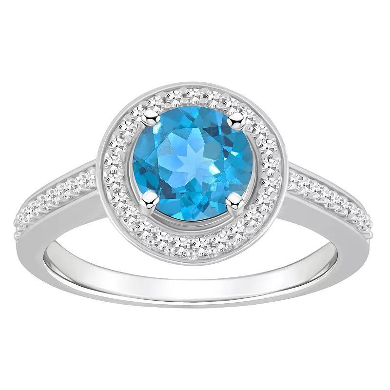 Celebration Gems Sterling Silver 7 mm Round Gemstone & 1/5 Carat T.W. Diamond Halo Ring, Womens Blue Product Image