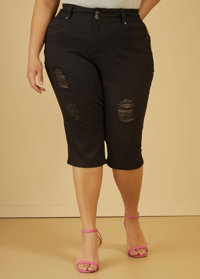 Plus Size Fearless Distressed Denim Capri Ashley Stewart Product Image