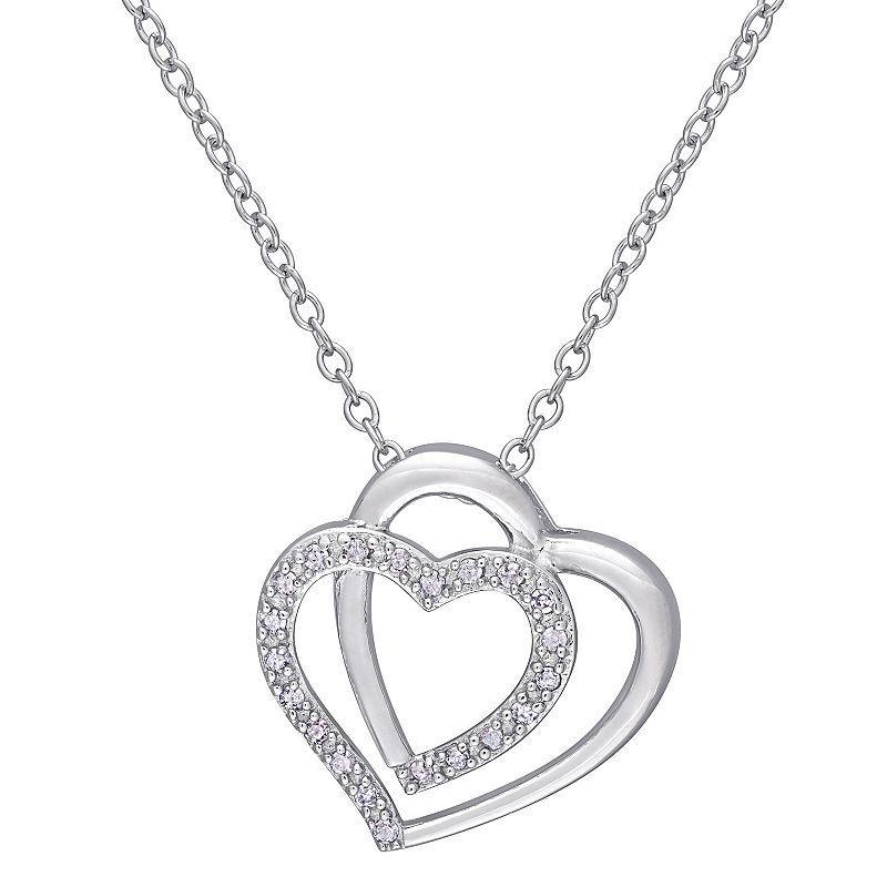 Stella Grace Sterling Silver 1/10 Carat T.W. Diamond Double Heart Pendant Necklace, Womens Product Image