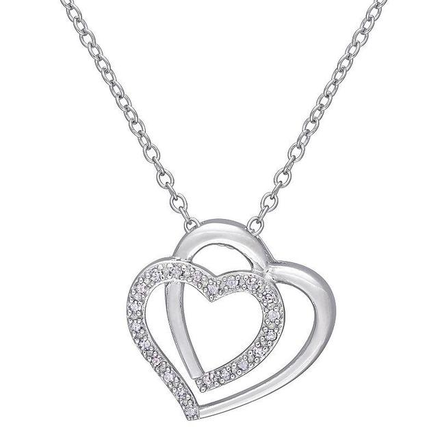 Stella Grace Sterling Silver 1/10 Carat T.W. Diamond Double Heart Pendant Necklace, Womens Product Image