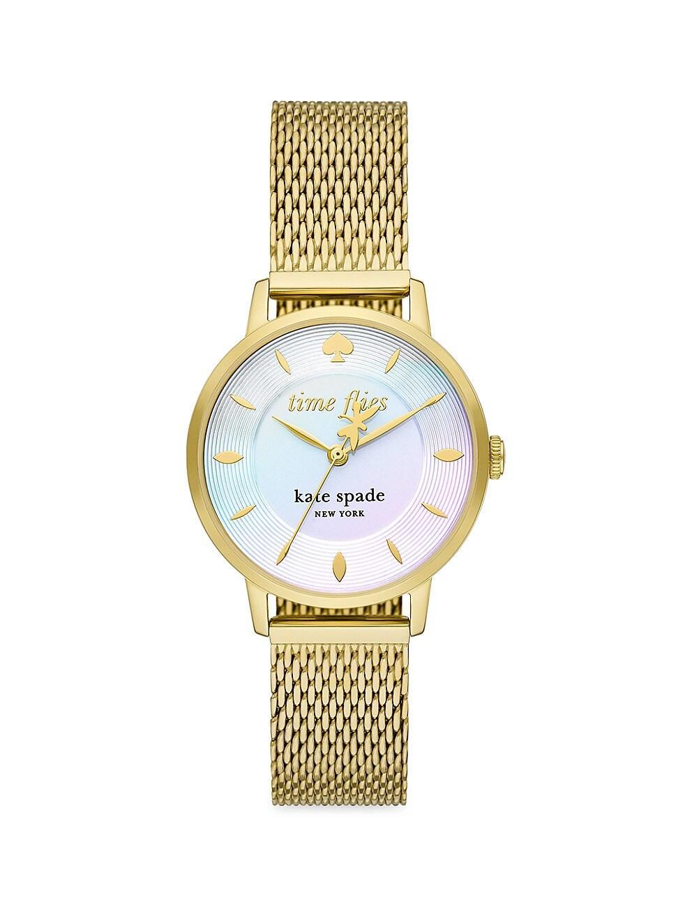 kate spade new york Womens Metro Three Hand Quartz Gold-Tone Stainless Steel Mesh Watch 34mm Product Image