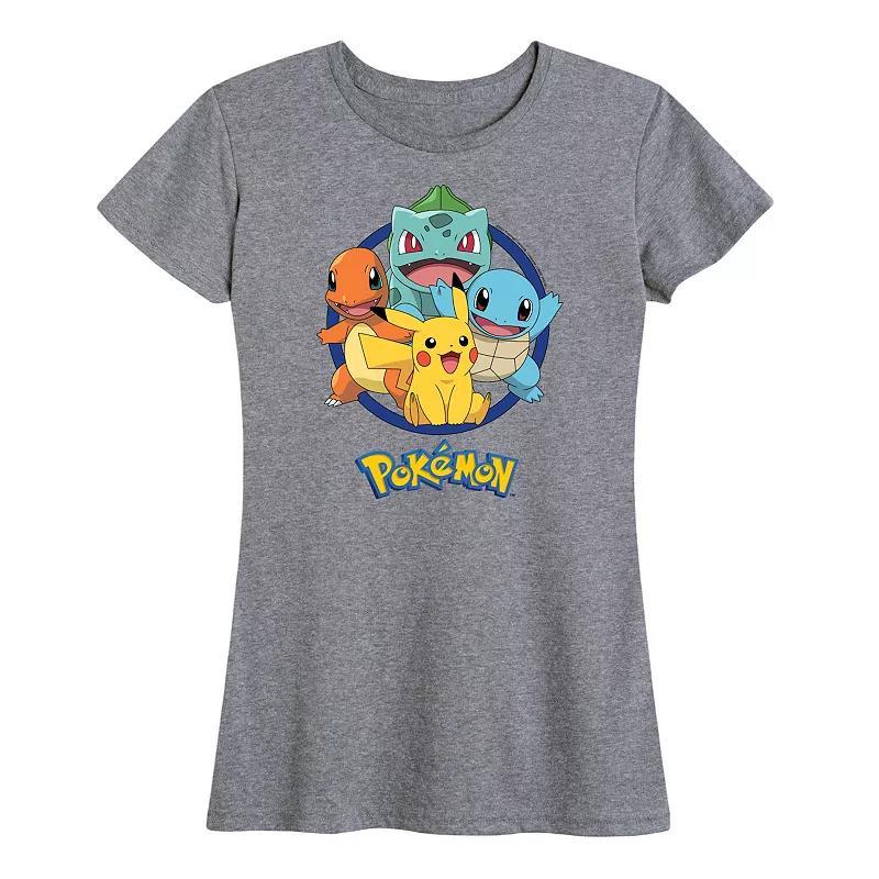 Plus Pokemon Round Group Graphic Tee, Womens Grey Gray Product Image