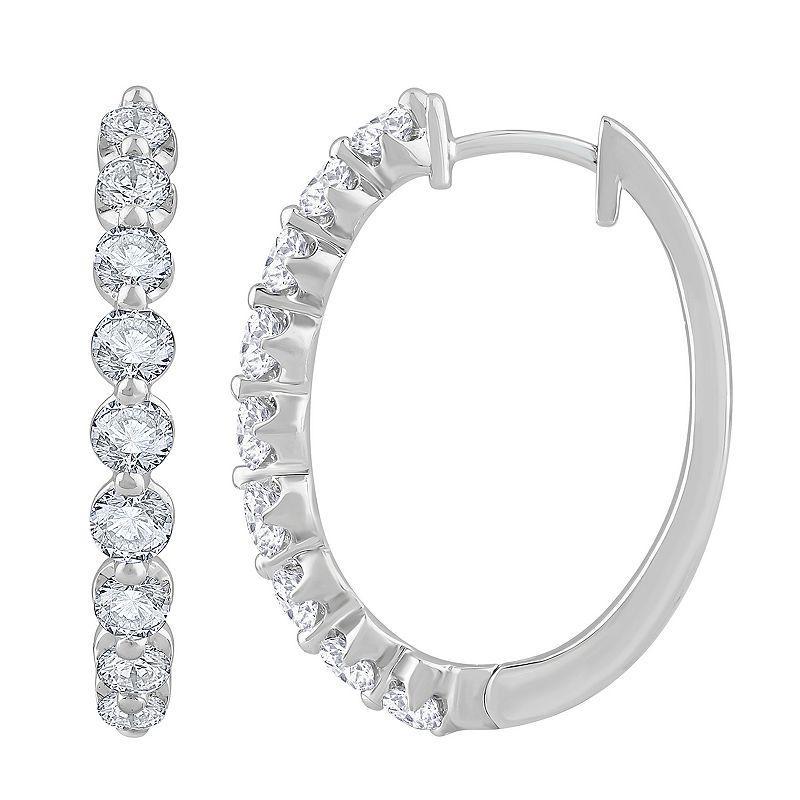 Diamond Medley 14k White Gold 2 Carat T.W. Lab-Grown Diamond Hoop Earrings, Womens Product Image