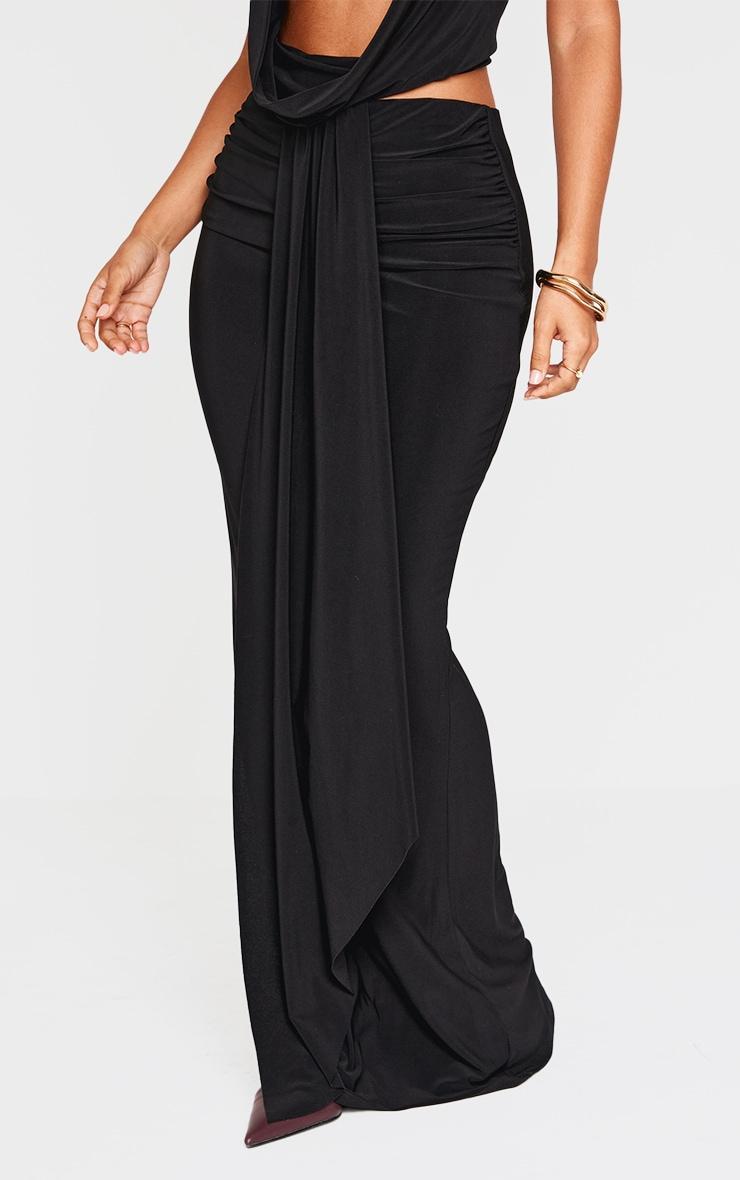 Petite Black Drape Detail Maxi Skirt Product Image